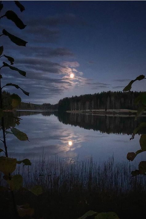 lake night moon awesome clouds forest nature Lake Night, On Golden Pond, Lake Photoshoot, Forest Moon, Rest Well, Dream Fantasy, Night Sights, Lake Painting, Night Moon