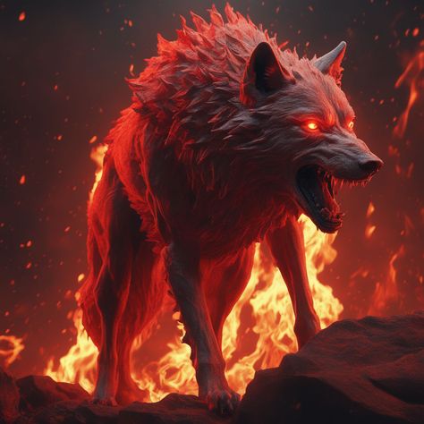 Red fire wolf by Jhon Parado - Playground AI Wolf Art Fantasy, Fire Wolf, Shadow Wolf, Wolf Book, Fire Eyes, Fantasy Wolf, Ancient Books, Red Wolf, Lion Art