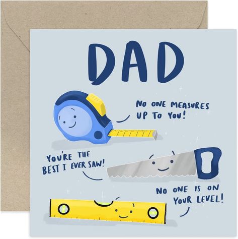 Old English Co. No One Measures Up To You Card for Dad - Birthday Card for Dad - Fun Birthday Greeting Card for Him Men - Fun DIY Tools Pun Card from Son Daughter | Blank Inside with Envelope : Amazon.co.uk: Stationery & Office Supplies No One Measures Up To You Dad, Diy Birthday Cards For Daughter, Birthday Card For Dad From Daughter, Birthday Cards Diy For Dad, Birthday Cards For Dad From Daughter, Dad Birthday Card From Daughter, Birthday Card For Dad, Birthday Puns, Punny Cards