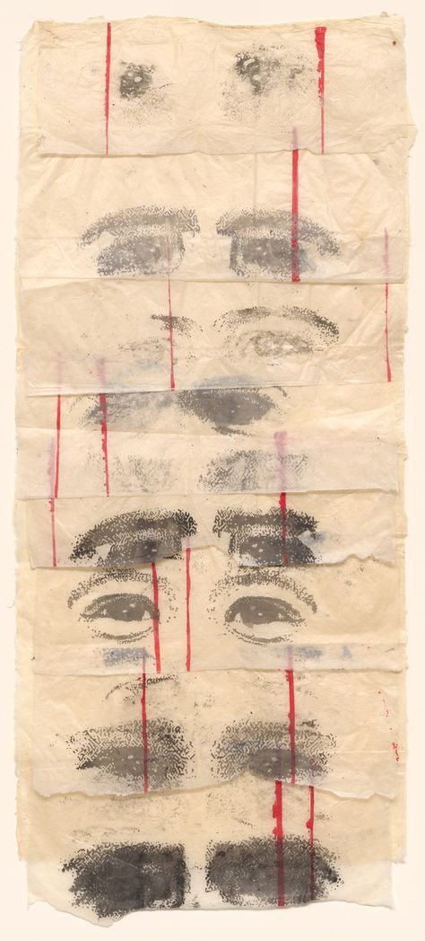 Kiki Smith. Untitled (Fluttering Eyes). 1990. Screenprint and monotype on eight mounted sheets of handmade Nepalese paper. composition and sheet (irreg.): 47 5⁄8 x 20 5⁄8” (121 x 52.4 cm). unpublished. Gift of the artist in memory of Kirk Varnedoe. 52.2004. © 2020 Kiki Smith. Drawings and Prints Kiki Smith Drawings, Alevel Art, Paper Composition, Kiki Smith, Art Alevel, Print Media, Sculpture Installation, Weaving Art, Sam Heughan