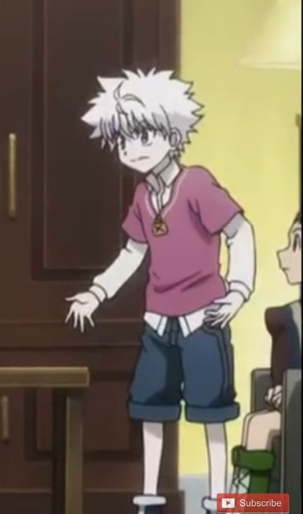 not sure when he wore this buuut he still looks fire Killua Pink Outfit, Killua Outfit Hxh, Killua Fits, Killua Assassin Mode, Killua Outfits, Pink Shirt Outfit, Killua Zoldyck, Cosplay Diy, Hunter Anime