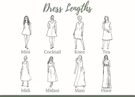 A Guide To Dress Lengths: Find The Perfect Fit For Your Height - Dress Length Guide, Dress Code Guide, Dress Lengths, White Knee Length Dress, Short Person, Height Chart, Dress Appropriately, Dress Drawing, Floor Length Gown