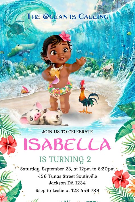 Moana Themed Invitations, Moana 1st Birthday Invitations, Moana Invitation Template, 2 Birthday Invitation Template, Moana Birthday Party Invitations, Moana Birthday Invitation Template, Baby Moana Birthday Party, Moana Themed Birthday Party, Moana Party Invitations