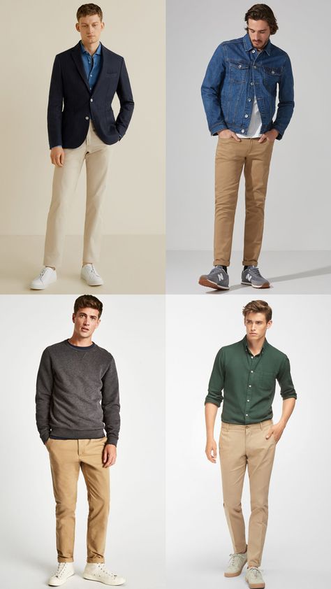 6 Chino Colours Every Man Should Own #clothing #outerwear #sleeve #collar #green #jeans #standing #neck #blazer #khaki Beige Colour Pants Outfit Men, Beige Chino Outfit Men, Chinos Colours Men, Chinos Outfit Mens Casual, Khaki Beige Outfit, Man Chinos Outfit, Mens Chino Outfit, Tan Khakis Outfit Men, Men’s Khakis Outfit