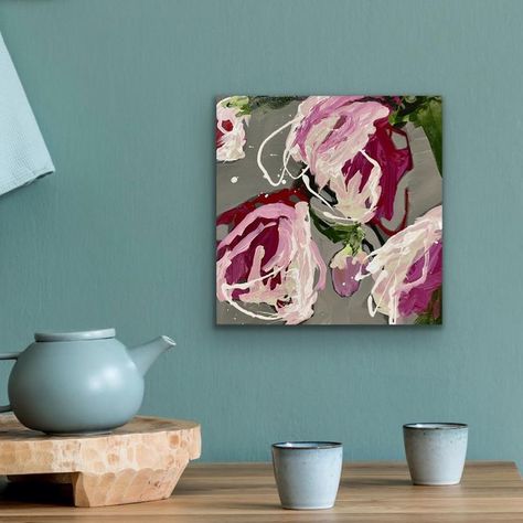 Abstract Art by Sandy Palasti on Instagram: "My sister wanted a small painting of my downward facing flowers. They are definitely a recurring theme in my work, but it is no surprise as I am surrounded by magnolia trees. I even named my new puppy Magnolia Blossom (photo added for cuteness.)" Magnolia Art Acrylic Paintings, Abstract Magnolia Painting, Magnolia Oil Painting, Painting Magnolia Flowers, Abstract Magnolia, Pink Magnolia Painting, Magnolia Painting, Magnolia Flowers Abstract Backgroubd, Magnolia Paint