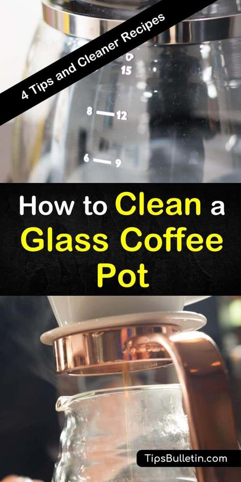 These tips show you how to remove coffee stains and hard water stains off a glass coffee pot with vinegar, baking soda, and even ice. Some of these cleaner recipes can also clean stainless steel. #glasscoffeepotcleaner #howtocleanacoffeepot #coffeepotcleaning Clean Coffee Pot, Natural Odor Remover, Coffee Pot Cleaning, Daily Cleaning Routine, Coffee Stain Removal, Creative Backyard, Cleaning Diy, Burnt Coffee, Baking Soda Beauty Uses