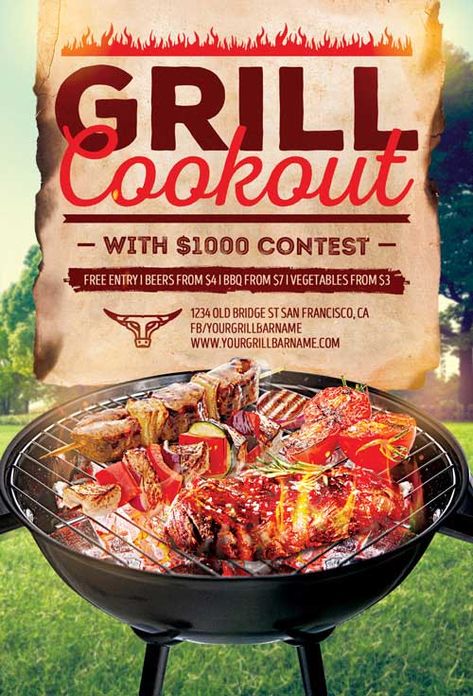 Check out and download the BBQ Grill Event Flyer Template for Photoshop! - BBQ Flyer, Flyer Templates, Party Flyer - #BBQFlyer, #FlyerTemplates, #PartyFlyer - Cookout Flyer, Barbeque Invitations, Bbq Flyer, Cookout Party, Family Supper, Make A Flyer, Burger Restaurant, Summer Cookouts, Bbq Restaurant