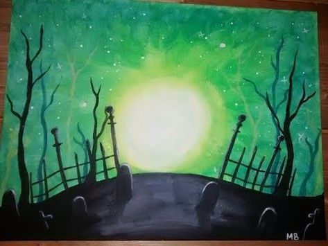 Easy+Halloween+Graveyard+Speed+Painting+w.+Acrylic Graveyard Painting, Halloween Art Projects, Halloween Graveyard, Elevated Bed, Student Christmas Gifts, Speed Painting, Painting Easy, Painting Ideas On Canvas, Speed Paint