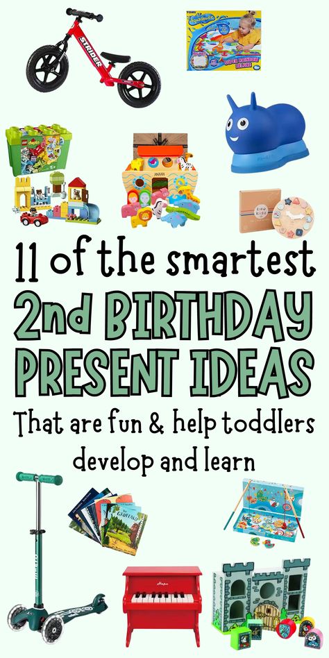 A child's second birthday is the first time they really start to get excited about opening presents and gifts. It's also a chance to give a well thoughtout gift or present that is not only fun but also helps that toddler to learn and develop as they play. So, I've rounded up 11 of the gifts that were most popular with my daughter and her friends as toddlers that they received for their birthday or Christmas gifts. These are presents that parents will love as much as their toddlers will. Gifts For A 2 Year Boy, Birthday Gifts For 2 Year Boy, Second Birthday Gift Ideas, 2nd Birthday Gifts For Boys, Toddler Birthday Gift Ideas, Two Year Old Birthday Gifts, Two Year Old Gifts, Second Birthday Gifts, 2nd Birthday Gift Ideas