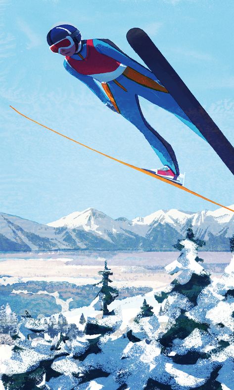 These illustrations for a NYT story on the Winter Olympics are terrific, especially the textures. Tatsuro Kiuchi, Ski House Decor, Ski Jump, Lillehammer, Sport Craft, Ski Jumping, Creative Stuff, Green Jumpsuit, Casual Jumpsuit