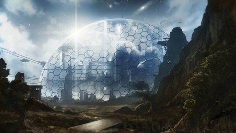 Dome Structure, Dystopian Fiction, Sci Fi Novels, Science Fiction Books, Star Wars Artwork, Futuristic Art, Future City, Fantasy Art Landscapes, Space Opera