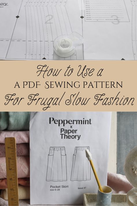 Assembling a PDF sewing pattern is surprisingly easy and gives you the ability to print a sewing pattern from home.  Join me in this post where I assemble the Pocket Skirt from Peppermint Magazine with step- by-step guidance. Pocket Skirt Pattern, Tea Dyed Fabric, Slow Fashion Clothes, Pink Dye, Pocket Skirt, Slow Fashion Brands, Tea Dyeing, Patterned Sheets, Pdf Patterns