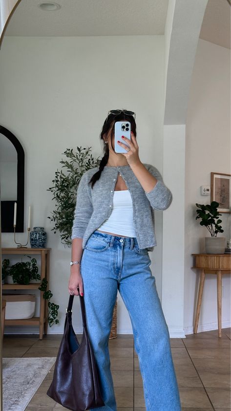 Women's Mid Rise Slouchy Jean curated on LTK Outfits For Straight Leg Jeans, Late Summer Jeans Outfit, High Rise Wide Leg Jeans Outfit Fall, Fall Outfit Wide Leg Jeans, Elastic Jeans Outfit, Styling Mid Rise Jeans, Baggy Jeans Outfit Inspo Aesthetic, Mid Rise Wide Leg Jeans Outfit, Loose Jeans Outfit Casual