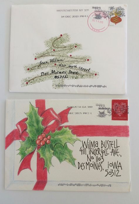 Mail Art Christmas, Christmas Envelope Art, Mail Inspiration, Hand Lettering Envelopes, Snail Mail Envelopes, Christmas Card Envelopes, Snail Mail Art, Mail Art Envelopes, Christmas Envelopes