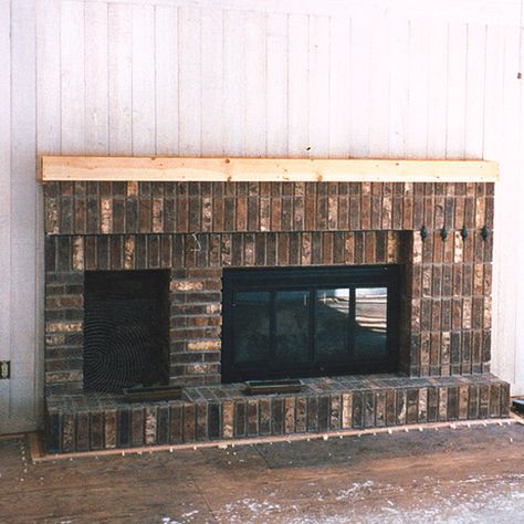 Before: Bland and Bulky Asymmetrical Fireplaces, Off Center Fireplace, Fireplace Makeovers, White Brick Fireplace, Simple Fireplace, Cottage Fireplace, Fireplace Update, Gorgeous Fireplaces, Brick Fireplace Makeover