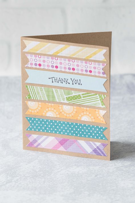 Easy DIY thank you cards are simple to make and add a meaningful touch to any thank you note or gift! #DIY #thankyoucards #handmadecards #greetingcardideas Thank You Note Cards Simple, Easy Cricut Cards For Beginners, Simple Homemade Cards Ideas, Diy Note Cards Simple, Simple Homemade Thank You Cards, Washi Tape Thank You Cards, Easy Thank You Cards To Make, Thank You Card Making Ideas, Thank You Diy Cards Handmade