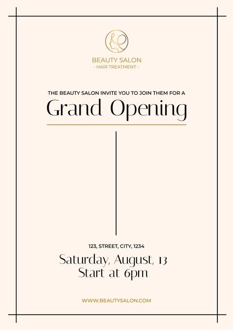 Grand Opening Beauty Salon, Beauty Salon Grand Opening Ideas, Salon Grand Opening Ideas, Spa Grand Opening, Grand Opening Ideas, Gold Beauty Salon, Pearl Invitations, Salon Openings, Opening Invitation