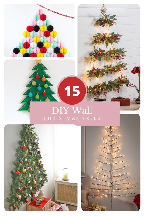 DIY Christmas Trees for Walls Christmas Tree On Wall With Lights, Small Space Christmas Tree Ideas, Diy Christmas Tree On Wall, Wall Christmas Tree Diy, Christmas Tree Alternative Ideas, Christmas Tree On Wall, Non Traditional Christmas Tree, Wall Christmas Tree Ideas, Alternative Christmas Tree Diy