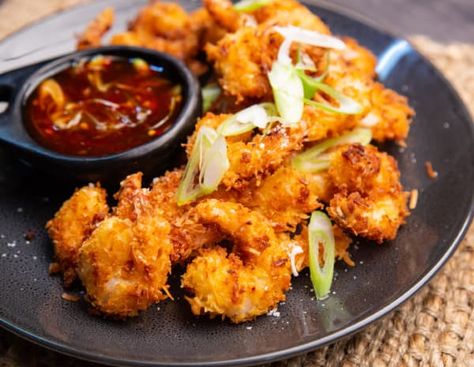 Crumbed Prawns, Easy Prawn Recipes, Dipping Sauce Recipes, Prawn Fritters, Coconut Prawns, Asian Dipping Sauce, Home Australia, Prawn Recipes, Barbecue Pork