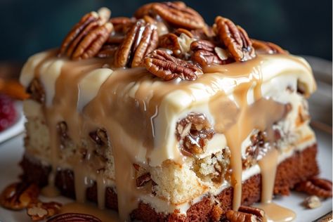 Sweet Bliss With Butter Pecan Praline Poke Cake Polk Cake, Butter Pecan Praline Poke Cake, Pecan Praline Poke Cake, Pecan Praline Cake, Praline Cake, Pecan Praline, Butter Pecan Cake, Butter Pecan Cookies, Poke Cake Recipes