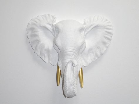 Wall Mount Decor, Fake Taxidermy, Patio Wall Decor, White Faux Taxidermy, Small Elephant, Faux Taxidermy, Elephant Decor, Elephant Head, Art Africain