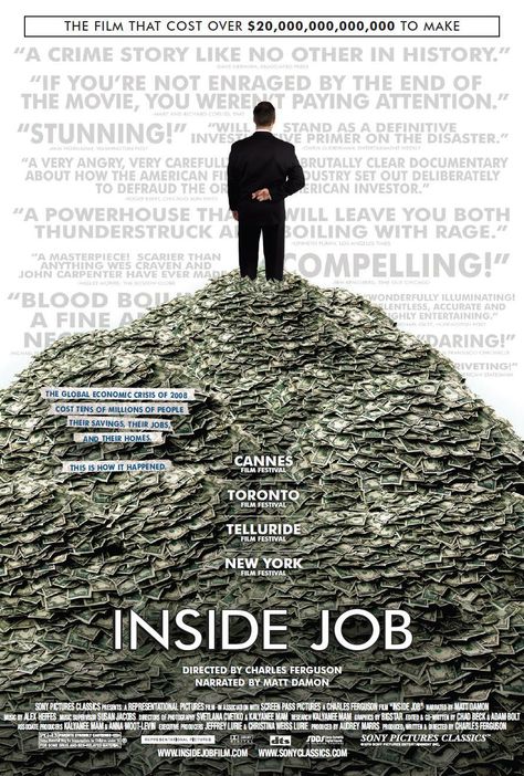 Inside Job Oliver Stone, Documentary Movies, Movies Worth Watching, Best Documentaries, I Love Cinema, Video Blog, Matt Damon, Inside Job, Documentary Film