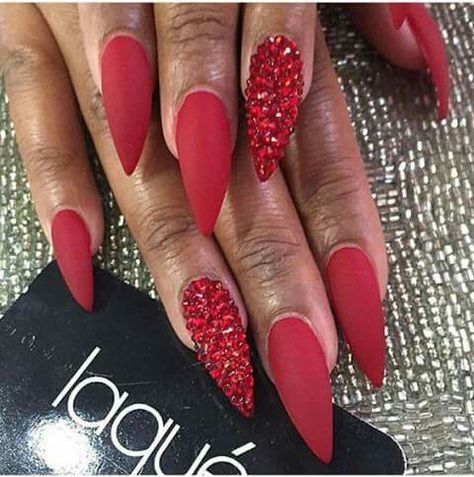 Matte Stiletto Nails, Red Stiletto Nails, Red Nail Art Designs, Red Nail Art, Red Acrylic Nails, Red Nail Designs, Super Nails, Hot Nails, Prom Nails