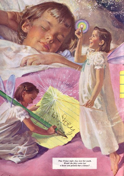 Tooth Fairies...Harry Anderson...Woman's Home Companion, July 1955. Tooth Fairy Aesthetic, Tooth Fairy Illustration, Tooth Fairy Drawing, Tooth Fairy Art, Tooth Fairy Pictures, Tooth Illustration, Harry Anderson, Teeth Illustration, Dental Photos