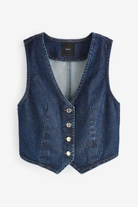 Waistcoats For Women, Blue Waistcoat, Rochelle Humes, Denim Waistcoat, Eid Outfits, Denim Skirt Outfits, Vest Designs, Denim Sweater, Quick Outfits