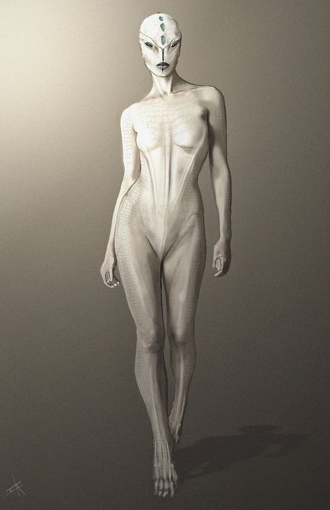 Alien Engineer Concept Art, Human Alien Character Design, Human Like Alien, Alien Body Concept Art, Alien Body Painting, Alien Design Humanoid, Alien Body Drawing, Alien Oc Female, Hot Alien Female