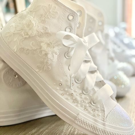 What do you think of these wedding custom #chucks choose your favorite today! . . . 📦Shipping Update 📦 Now we ship in 2 weeks 👏🏻 How to order: ♥️go to my Etsy Store https://cscreationsbycarol.etsy.com ♥️Choose the style you want from different listings ♥️Choose your size ♥️Write all the customization you want in the personalization section ♥️proceed to checkout ♥️you can always message me any questions you have before or after placing your order ♥️once you placed your order,I will start pr... Cute Wedding Tennis Shoes, Wedding White Converse, Brides Shoes Flats, Wedding Reception Tennis Shoes, Wedding Shoes Bride Converse, Wedges Wedding Shoes, Bridal Converse Shoes Brides, Wedding Shoes Trainers, White Converse Wedding Shoes