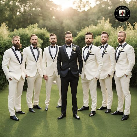 Suit For Men Stylish, Trending Suits, 3 Piece Suit For Men, Black Groomsmen Suits, Coat Pant For Men, Ivory Suit, Wedding Groomsmen Attire, White Tux, Groom Wedding Attire