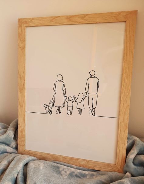 Family Line Drawing Simple, Family Picture Drawing, Line Art Family, Family Line Art, Embroidery Couple, Poster Anniversary, Drawing Minimalist, Dog Line Art, Walking Dog