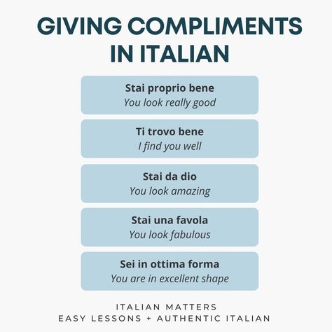 Compliments In Italian, Flirt In Italian, Italian Compliments, 1000 Most Common Italian Words, Give Compliments, Italian Notes, How To Speak Italian, Italian Grammar, Italian Vocabulary