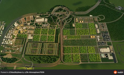 Cities Skylines Starting Layout, Cities Skylines Industry Layout, Cities Skylines Layout Ideas, City Skylines Game, City Maps Design, City Grid, Urban Design Architecture, Cities Skylines, City Plan