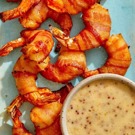 Air Fryer Bacon Wrapped Shrimp Honey Shrimp, Air Fryer Bacon, Wrapped Shrimp, Spoon Fork Bacon, Bacon Wrapped Shrimp, Awesome Appetizers, Homemade Buffalo Sauce, Appetizers For A Crowd, Football Party Food