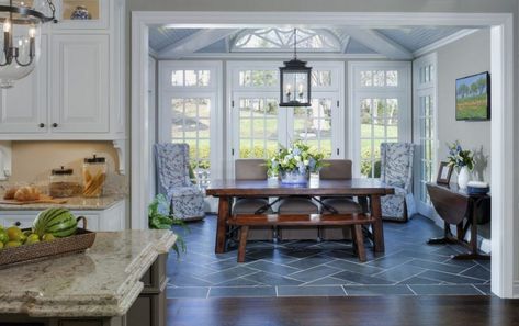 Sunroom off of kitchen Dining Room Addition Off Kitchen, Room Additions Off Kitchen, Sunroom Dining Room Ideas, Sunroom Off Kitchen, Sunroom Dining Room, Great Room Addition, Dining Room Addition, Sunroom Kitchen, Sunroom Dining