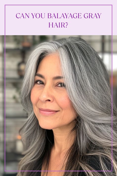 Learn if balayage highlights work for gray hair, including the best techniques for blending blonde and lowlights with gray strands. Check it out now! Grey To Blonde Balayage, Balayage For Gray Hair, Balayage For Graying Hair, Reverse Balayage For Grey Hair, Grey Balayage Silver, Salt And Pepper Balayage, Balayage On Grey Hair, Balayage Silver Hair, Blonde And Lowlights