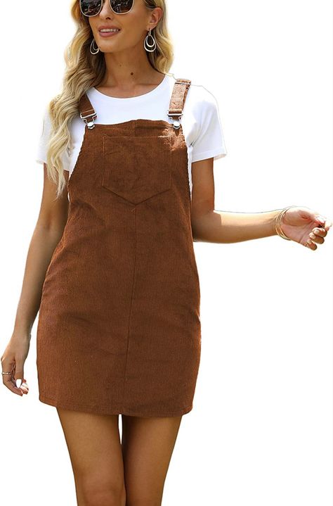 Women’s brown corduroy dress #overalls #fallfashion #fallfashiontrends #overalldress #falldresses #october #cutefalloutfitsforwomen #fashion #fashionstyle #fallvibes #fallstyle Black Overall Dress, Corduroy Overall Dress, Dress Jumpsuit, Feminine Chic, Crop Top Casual, Corduroy Dress, Suspender Dress, Cute Fall Outfits, Womens Casual