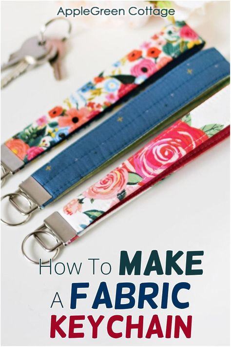 See how to make a keychain - this easy diy fabric keychain makes a great gift! Key fobs and diy keychains make great gifts for friends, family, and teachers. Also, they are a great way to use up your fabric scraps.Never lose your keys again with this easy fabric keychain. See how to use keyfob hardware pliers and alternative hack tools too. This easy diy wrist strap keychain will put a stop to losing your keys - visit tutorial now. How To Make Key Fobs Fabric Scraps, Diy Key Fob Chain, Scrap Key Fob Tutorial, Key Fobs Wristlet Diy, How To Make A Key Fob, Key Fob Pattern Free, How To Sew A Key Fob, How To Sew Key Fob Wristlet, Fabric Keychain Diy Free Pattern