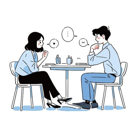 Boy and girl talking at an coffee shop v... | Premium Vector #Freepik #vector #flirt #girlfriend #community-people #love-couple Couple Talking Illustration, Couple Talking Drawing, Boy And Girl Talking Drawing, Two People Talking Drawing Reference, People At Cafe, People Talking Drawing, Girlfriend Drawings, Coffee Shop Drawing, Two People Talking