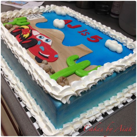 Lightning McQueen sheet cake Lightning Mcqueen Pull Apart Cupcakes, Number 3 Lightning Mcqueen Cake, Lightning Mcqueen Sheet Cake, Lightening Mcqueen Sheet Cake, Monster Jam Birthday Sheet Cake, Pixar Cars Birthday Sheet Cake, Lightning Mcqueen Cake, Mcqueen Birthday, Mcqueen Cake