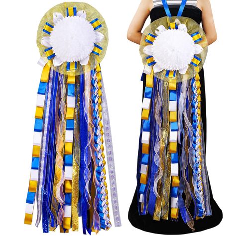 PRICES MAY VARY. Package Inclusive: this offer includes a fully assembled, ready to show homecoming mum flower set; It saves you the stress of sourcing for separate homecoming mum craft accessories; Spend less time prepping and more time enjoying the moment Impressive Size: with a substantial diameter of 8.5 inches/21.5 cm and length of 47 inches/120 cm, these homecoming mum supplies are designed to catch the eye and be the main attraction in any festivity; They effortlessly elevate the spirit o Homecoming Buttons, Crafts For Back To School, Mum Supplies, Blue Artificial Flowers, Unique Homecoming Mums, Homecoming Flowers, Mum Flower, Homecoming Spirit, Homecoming Week