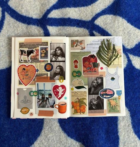 Collage Journal Ideas, Junk Journal Layout, Cool Scrapbook, Summer Journal, Journal Inspiration Writing, Pretty Journals, Bloxburg House Ideas 2 Floor, Scrapbook Book, Cute Journals