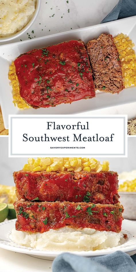 Southwest Meatloaf is a classic meatloaf recipe with a southwestern spin. Crushed tortilla chips and bottled salsa give this easy meatloaf a zesty edge. Southwest Meatloaf Recipes, Meatloaf With Rotel, Meatloaf With Salsa Recipe, Salsa Meatloaf Recipes, Mexican Meatloaf Recipes Best, Summer Meatloaf, Mexican Meatloaf Recipes, Southwest Meatloaf, Southwestern Meatloaf