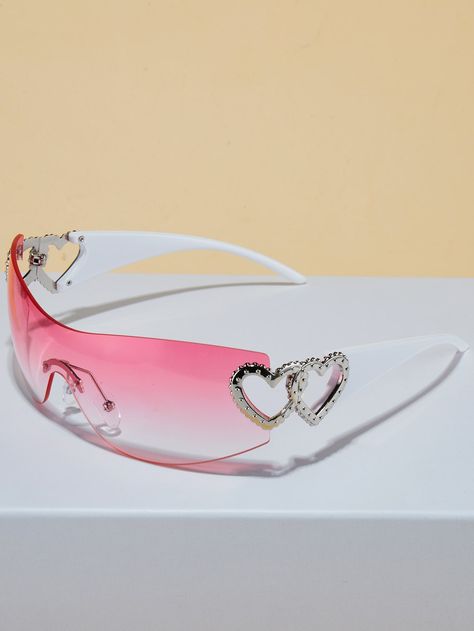 Collar     Embellished   Women Accessories Heart Shaped Accessories, Pink Y2k Sunglasses, Shein Sunglasses, Y2k Elements, Pink Sun Glasses, Butterfly Stomach, Y2k Items, 2000s Accessories, Shein Jewelry