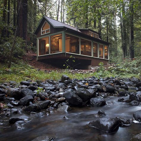 I want a small summer home in the woods with a huge screened in indoor/outdoor porch. Small Cabin In The Woods, A Cabin In The Woods, Cabin Small, Little Cabin In The Woods, Dream Cabin, Cozy Cabins, Amazing Homes, Cottage Cabin, Charming House