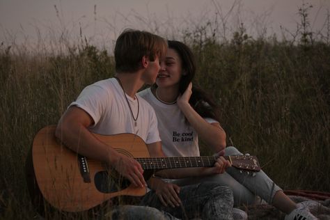 Couple field photoshoot Couple Guitar Aesthetic, Couple Field Photoshoot, Photo Song, Couples Dp, Guitar Aesthetic, God's Timing, Field Photoshoot, Cute Couple Dp, Music Poster Design