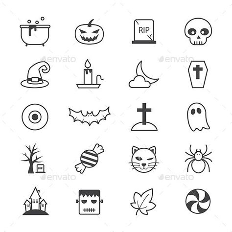 Halloween Party Icons Line by karawan | GraphicRiver Coffin Drawings Simple, Halloween Simple Drawings, Halloween Art Ideas, Easy Halloween Drawings, Art Ideas Easy, Holiday Horror, Creepy Dark, House Icon, Party Icon