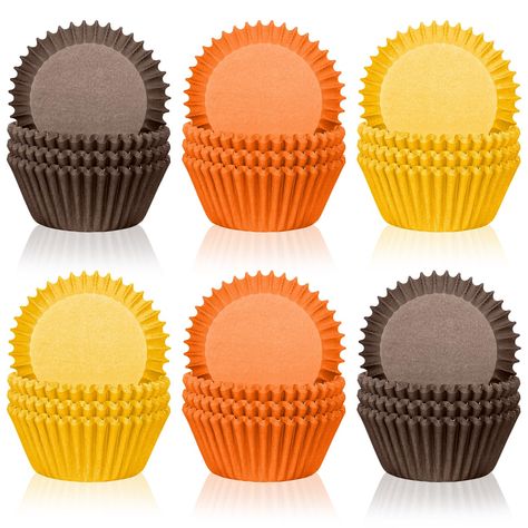 PRICES MAY VARY. Package Includes - You will receive 600 pieces of fall theme cupcake liners in 3 colors, abundant quantity that can meet your various needs, and bright colors add more autumn atmosphere. Fall Theme Design - These cupcake papers are in fall color, including orange, yellow and brown, nice to dress up your cupcakes, will make the party more funny, which create strong atmosphere for your family and friends. Reliable Quality - These baking cups cupcake liners are made of quality pape Cupcake Liner Crafts, Cupcake Papers, Thanksgiving Cake, Thanksgiving Cupcakes, Cupcake Holders, Cupcake Paper, Cupcake Container, Birthday Party Diy, Jelly Cups